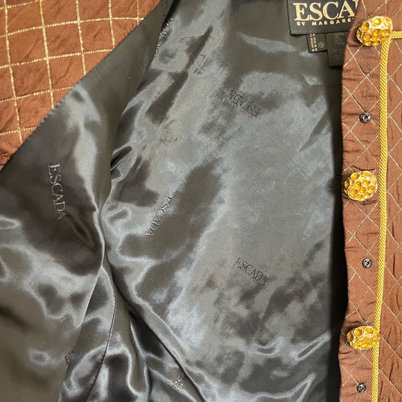 Escada Vintage 2 Piece Quilted Skirt and Lady Jacket Silk Set Brown Gold XS - Picture 8 of 15
